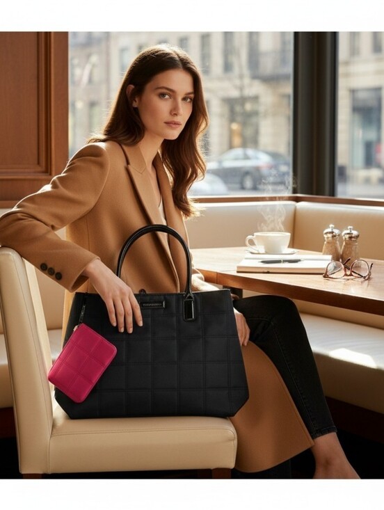 Givenchy Handbags - Givenchy Parfums tote bag in black quilted nylon with patent leather handles.